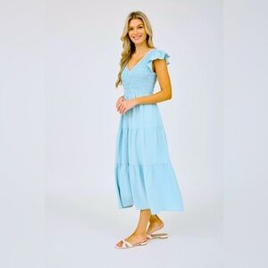 Charming Blue Midi Sundress with Cap Sleeves